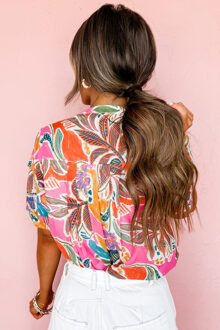 Bloemmotief Blouse met Kantafwerking Roze