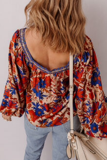 Bloemmotief Lange Mouwen Blouse Bruin