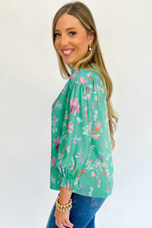 Bloemmotief Lange Mouwen Blouse Mint