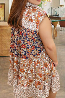 Bloemmotief Mini-jurk Relaxed Fit Donkerblauw