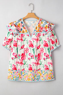 Bloemmotief Pofmouw Blouse Ivoor