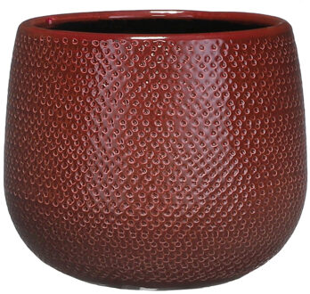 Bloempot - bordeaux - ribbel - keramiek - 18 x 16 cm Rood