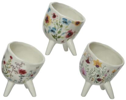 Bloempot dolomiet H11,4cm m.bloemmotief Wit