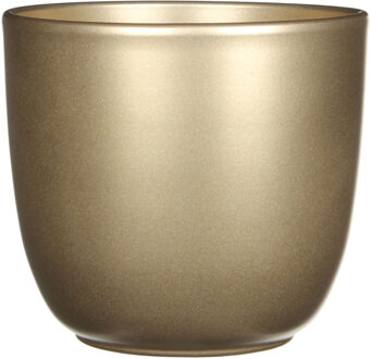 Bloempot - goud - glanzend - keramiek - 14 x 14 cm - Plantenpotten Goudkleurig