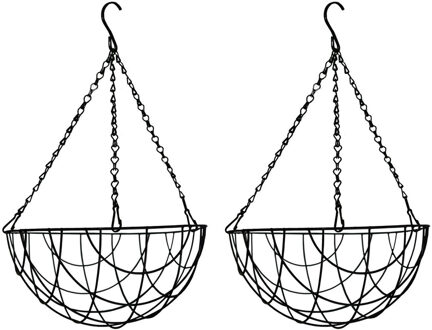 Bloempot hangmand - 2x - zwart - incl ophangmateriaal - 30 cm