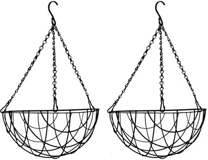 Bloempot hangmand - 2x - zwart - incl ophangmateriaal - 35 cm