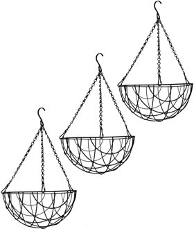 Bloempot hangmand - 3x - zwart - incl ophangmateriaal - 25 cm