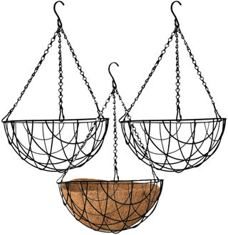 Bloempot hangmand - 3x - zwart - incl ophangmateriaal - 35 cm