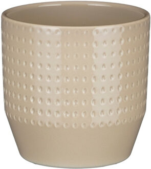 Bloempot Nola - beige - D14 x H13 cm - relief dots - Plantenpotten Crème