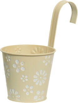Bloempot ophangbaar - zink - 14 x 24 cm - creme - bloemen relief - Plantenpotten Crème