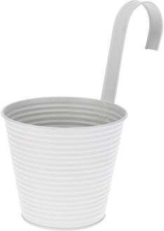 Bloempot/plantenbak zink met ophanghaak wit gestreept 14 x 12 x 24 cm