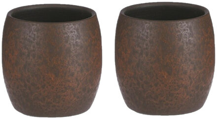 Bloempot/plantenpot - 2x - roest/terracotta bruin - voor kamerplant - H12 x D14 cm - Plantenpotten