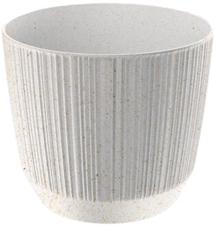 Bloempot/plantenpot met carf-stripe - wit - kunststof - 19,5 x 17 cm - moderne bloempot - Plantenpotten Crème