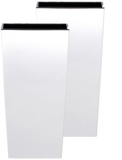 Bloempot/plantenpot Urbi - Set van 4x stuks - wit - kunststof - 24 x 24 x 45 cm - hoog - met binnenp