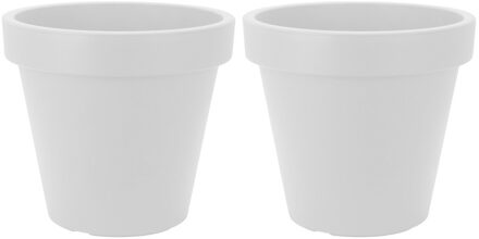 Bloempot/plantenpot voor binnen en buiten - 2x - D25 x H23 cm - wit - kunststof