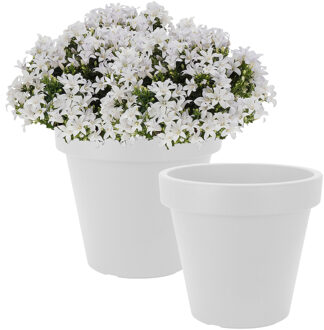 Bloempot/plantenpot voor binnen en buiten - 2x - D35 x H30 cm - wit - kunststof