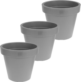 Bloempot/plantenpot voor binnen en buiten - 3x - D40 x H35 cm - steengrijs - kunststof