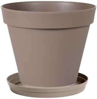 Bloempot Toscane kunststof taupe D30 x H26 cm inclusief onderschaal D23 cm - Plantenpotten