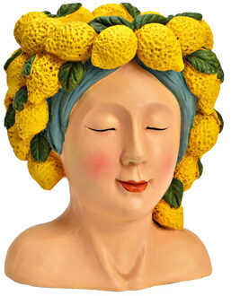 Bloempot/vaas vrouwenhoofd - citroenen meisje - rood - keramiek - 22 x 28 x 21 cm