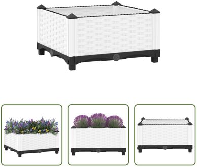 Bloempot - Verhoogde Tuinbak - Polypropeen - 40 x 40 x 23 cm - Trendy Rattan-Look - Wit