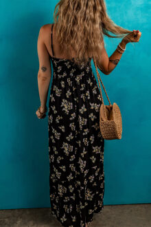 Bloemrijke Maxi Jurk Mouwloos Zwart