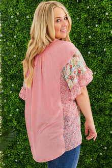 Bloemrijke Mouw Ruffle Top - maat Roségoud