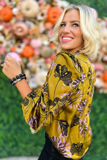 Bloemrijke Ruffle Mouwen Blouse Kaki