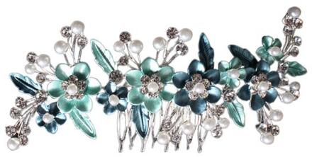 Bloemvorm Haar Kam Parel Haarspelden Bruiloft Tiara Strass Haar Clips Elegante Hoofdtooi Legering Hoofddeksels voor Vrouwen Bruid groen