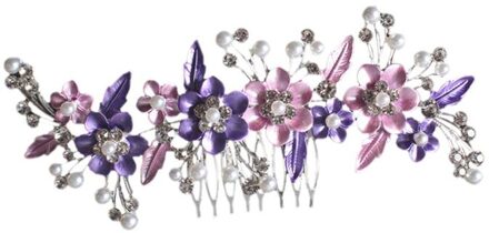 Bloemvorm Haar Kam Parel Haarspelden Bruiloft Tiara Strass Haar Clips Elegante Hoofdtooi Legering Hoofddeksels voor Vrouwen Bruid paars
