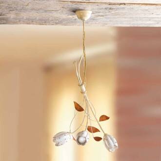 Bloemvormige hanglamp TULIPANO, 3-lichts crème, wit, bruin