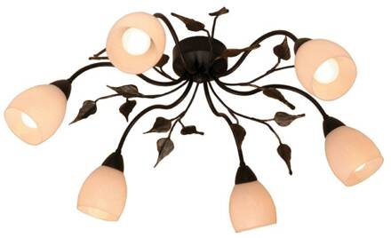 Bloemvormige plafondlamp CHALET met glastulpen bruinzwart, wit
