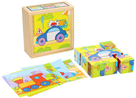 Blokpuzzel Voertuigen in Kistje, 9 dlg.