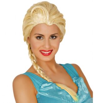 Blonde Elsa prinsessen verkleedpruik - damespruik - met lange vlecht