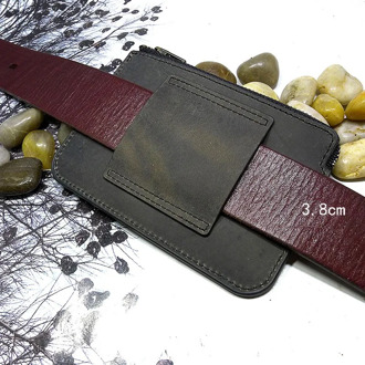 Blongk Thin Zippered Belt Bag Genuine Leather Mini Waist Pack Driver's License Case Card & ID Holder Wallet Men LHD-J