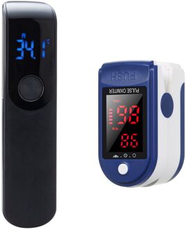 Blood Oxygen Monitor Non-Contact Thermometer Ir Infrarood Sensor Voorhoofd Led Digitale Display ℃/℉ Unit Koorts Alarm draagbare zwart