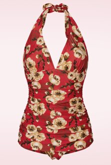 Blossom one piece halterbadpak in rood Rood/Multicolour