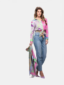 Blouse antwerp roze met groen patchwork - maat S Veelkleurig