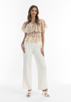 Blouse Dames beige wit - S