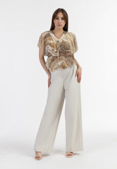 Blouse Dames beige wit