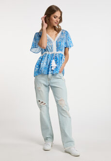 Blouse Dames blauw wit Blauw en wit