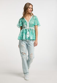 Blouse Dames Groen Wit - L
