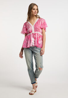 Blouse Dames roze wit - maat Roze en wit