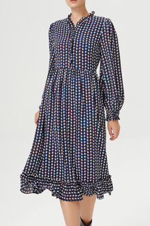 Blouse -jurk met ruches en vintage geometrische print Blauw - L