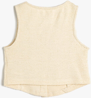 BLOUSE KORTE MOUW Mouwloos Vierkante kraag Blouse Ecru