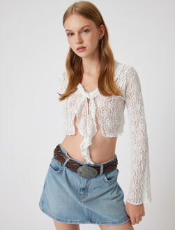 BLOUSE LANGE MOUW Lange mouw V-kraag Blouse Ecru