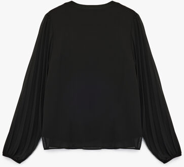 BLOUSE LS Zwarte Lange Mouwen Ronde Hals Blouse