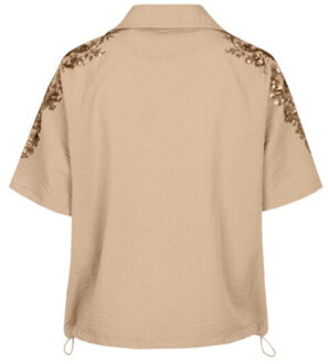 Blouse maeve-kint camel - maat L Bruin