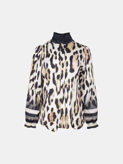 Blouse mainz blauw beige leopard print - maat S Veelkleurig