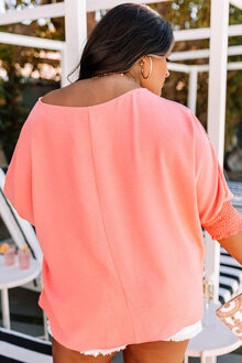 Blouse met Gerimpelde Mouwen Casual Top Koraal