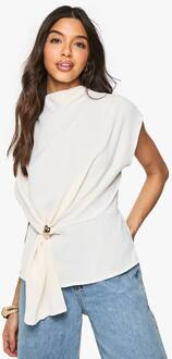 Blouse Met Hamering En Knoop Aan De Voorkant Met Gouden Accenten, Cream - 42